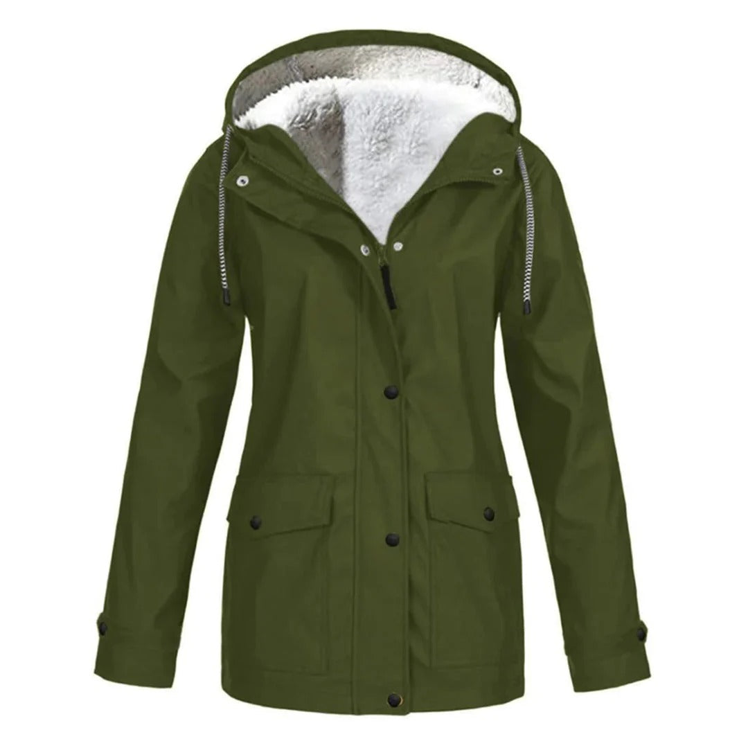 Women’s Hooded Coat – Tailored Fit – Plush Lined – Weather-Resistant – Zip Front with Snap Closure