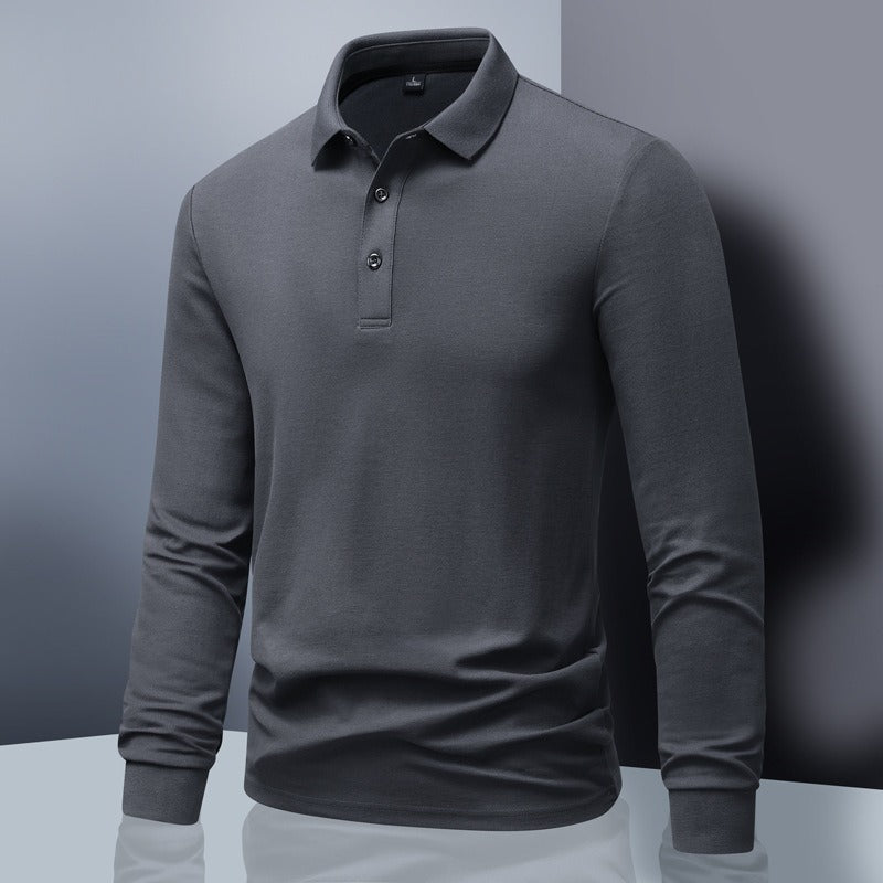 Men’s Long-Sleeve Polo Shirt – Regular Fit – Breathable Cotton Knit – Ribbed Cuffs