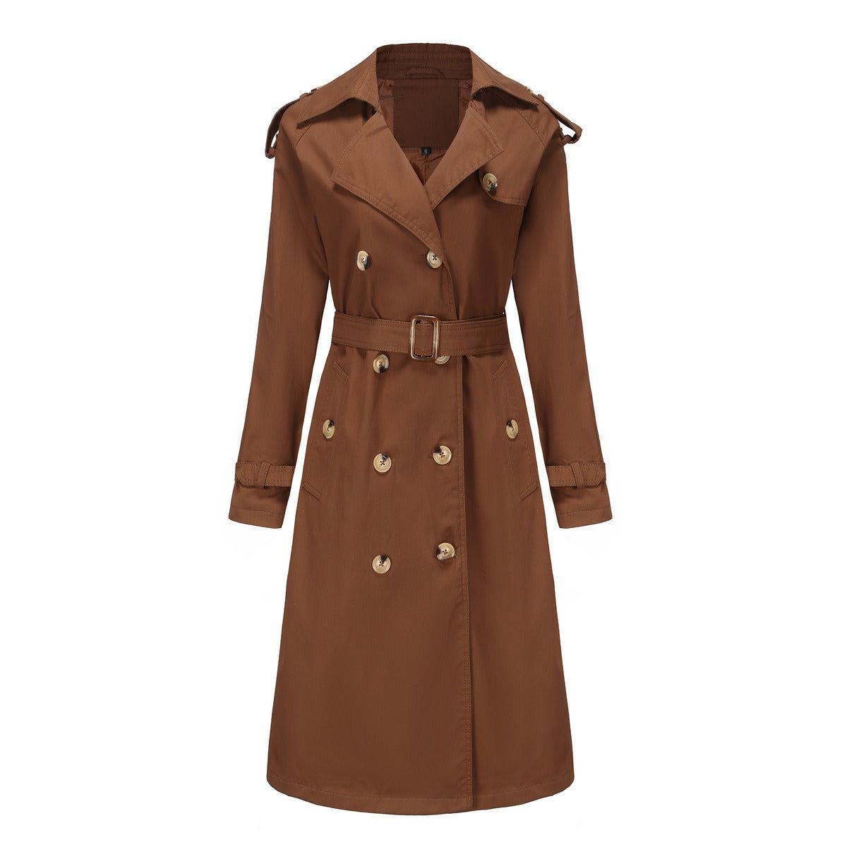 Women’s Trench Coat – Tailored Fit – Belted Waist – Double-Breasted Cotton Blend