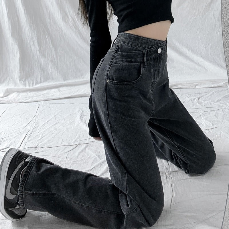 Women’s Jeans – High Waist – Cross-Waist Detail – Relaxed Straight Leg – Full Length