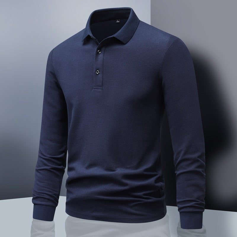 Men’s Long-Sleeve Polo Shirt – Regular Fit – Breathable Cotton Knit – Ribbed Cuffs
