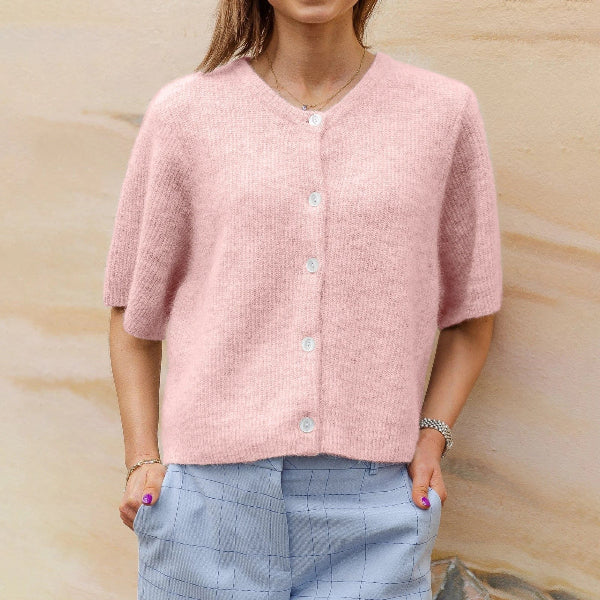 Women’s Cardigan – Wool Knit – Cropped Fit – Short Sleeve – Button Front Casual Layer