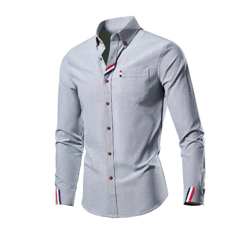 Men’s Long Sleeve Shirt – Slim Fit – Cotton – Button-Down – Chest Pocket