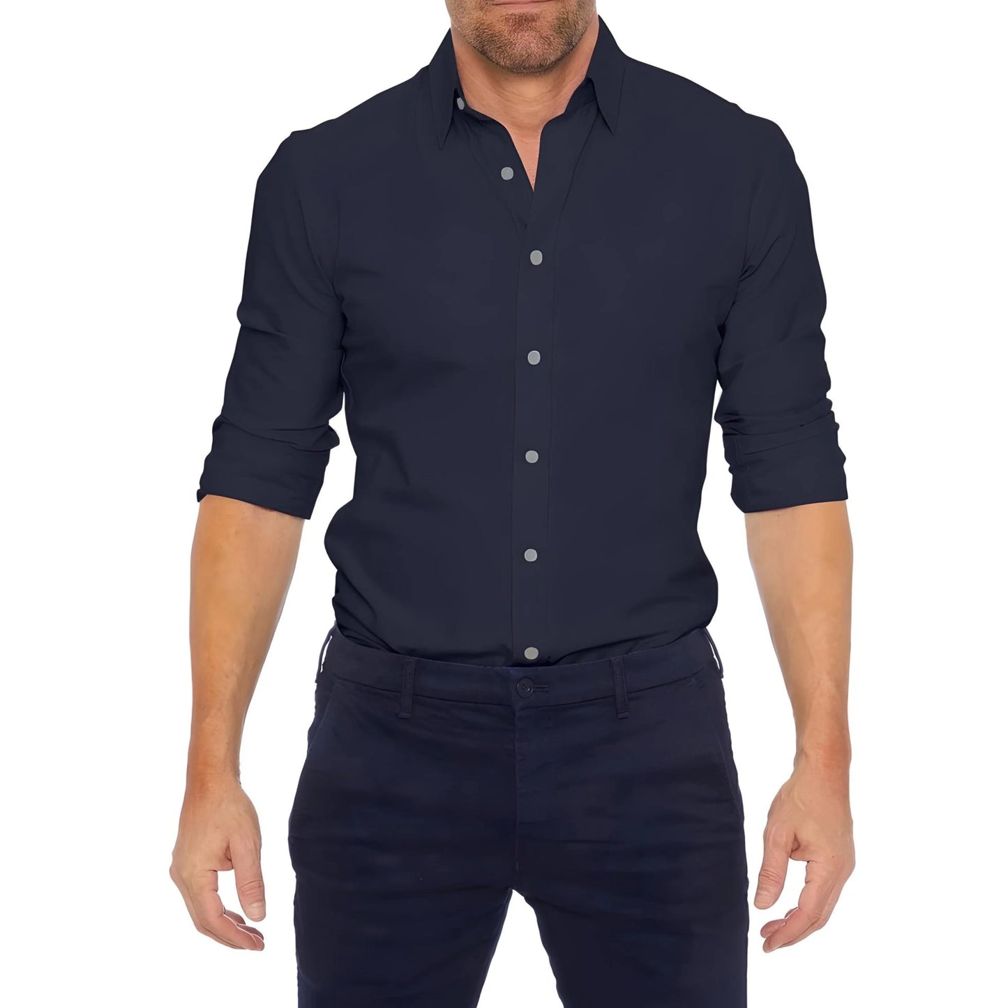 Men’s Long Sleeve Shirt – Tailored Fit – Button Front – Crease-Free – Cotton Blend
