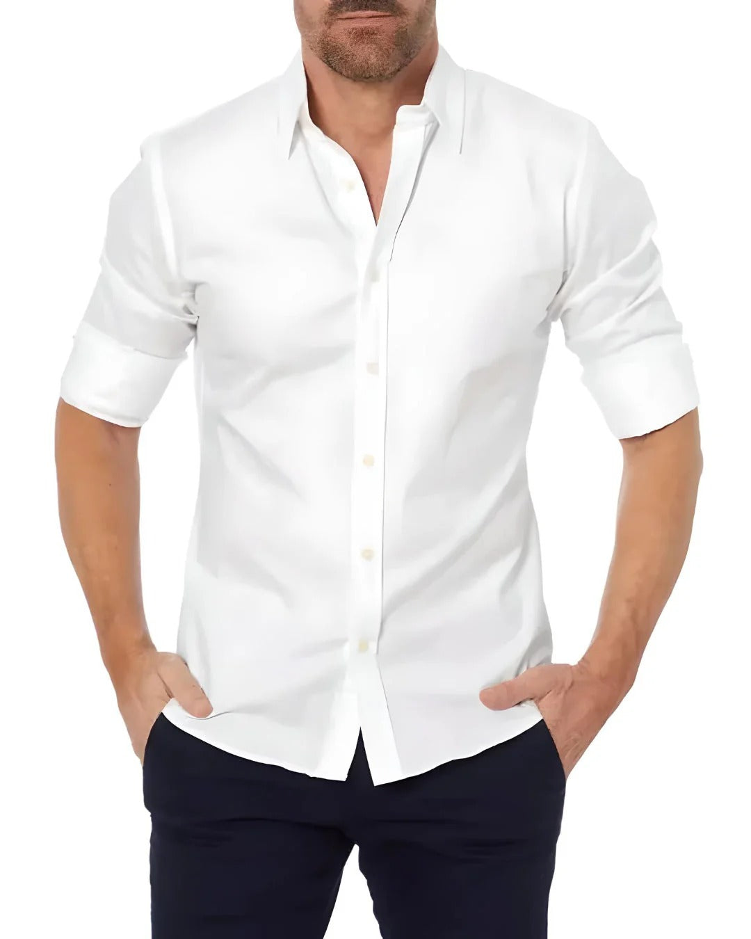Men’s Long Sleeve Shirt – Tailored Fit – Button Front – Crease-Free – Cotton Blend