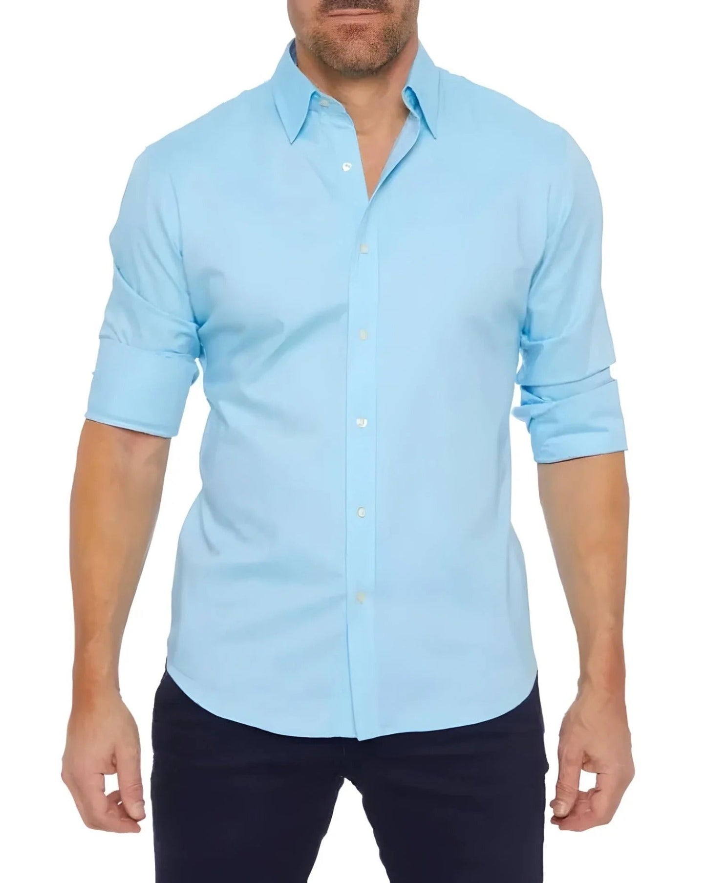 Men’s Long Sleeve Shirt – Tailored Fit – Button Front – Crease-Free – Cotton Blend