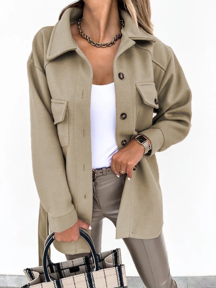 Women’s Windproof Jacket – Oversized Fit – Hip Length – Button Front – Casual Wear
