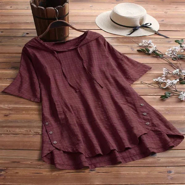 Women’s Tunic Shirt – Relaxed Fit – Plaid Pattern – Hoodie – Rolled Sleeves