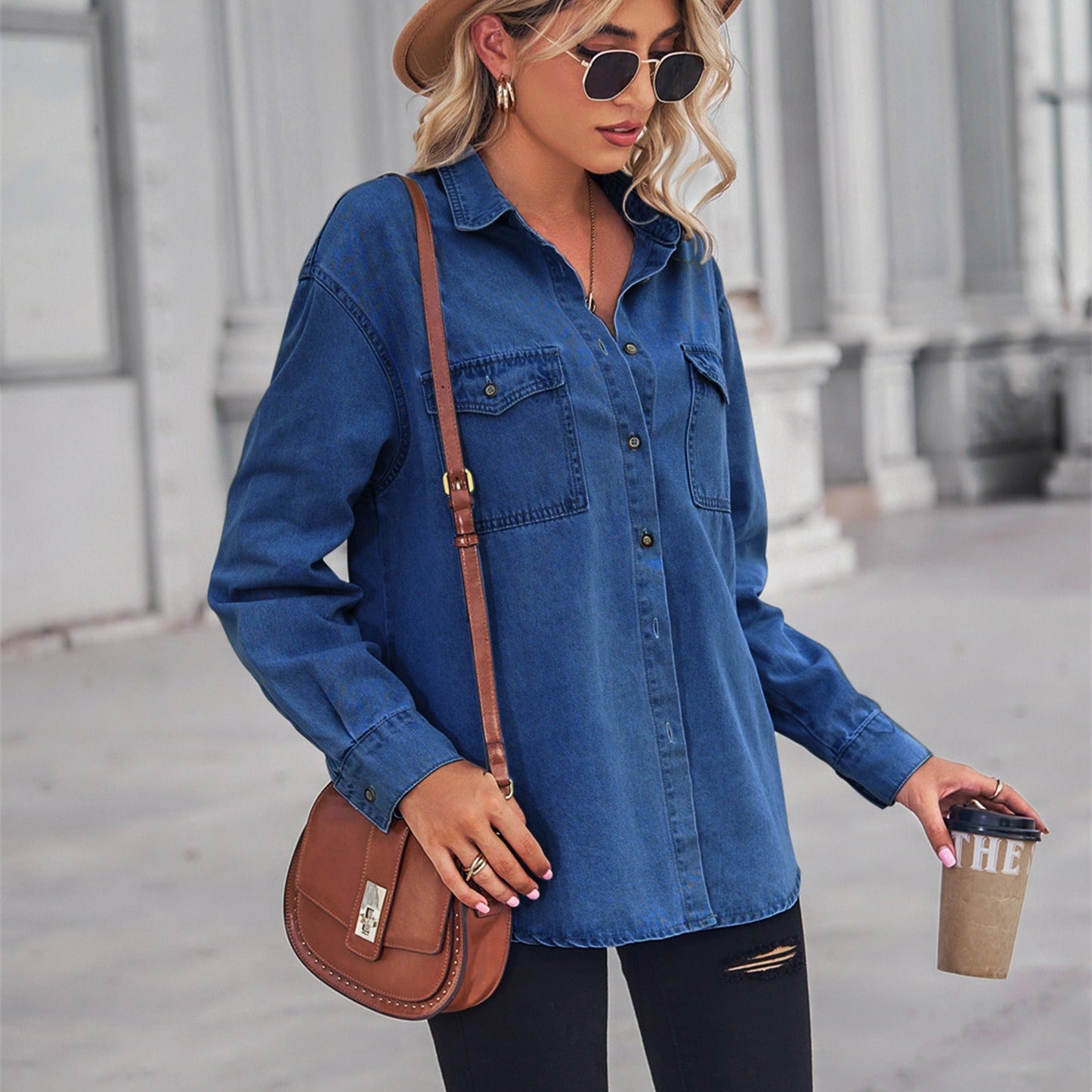 Women’s Denim Jacket – Relaxed Oversized Fit – Lightweight Breathable Layer – Button Front