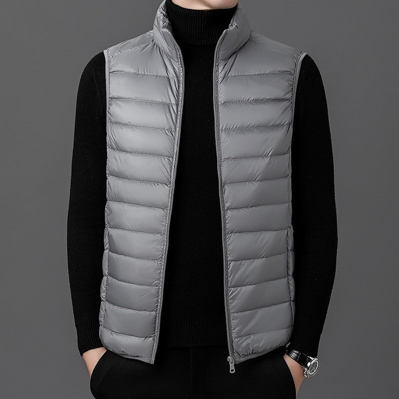 Men’s Quilted Vest – Slim Fit – Silk Cotton – High Collar – Zip Front Layering Piece
