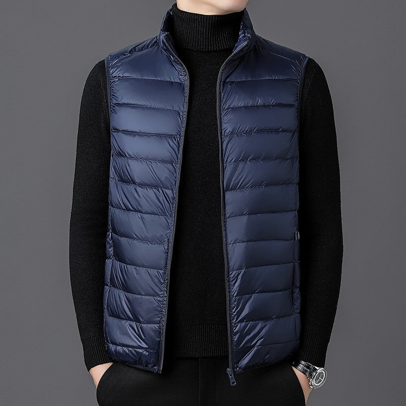 Men’s Quilted Vest – Slim Fit – Silk Cotton – High Collar – Zip Front Layering Piece