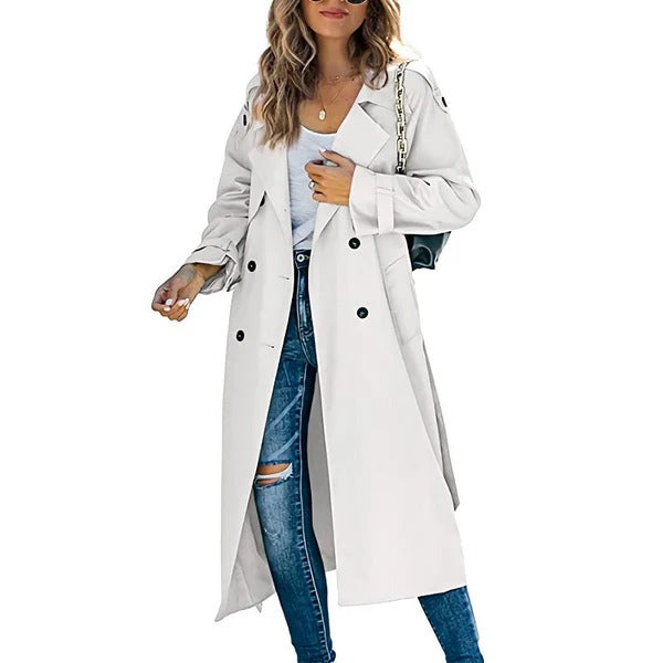 Women’s Trench Coat – Cotton Blend – Tailored Fit – Full Length – Double-Breasted Belted