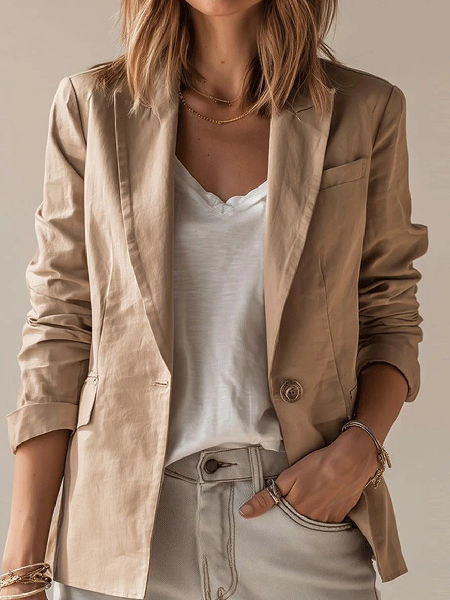 Women’s Blazer – Tailored Fit – Notched Lapel – Cotton Blend – Single-Breasted Closure