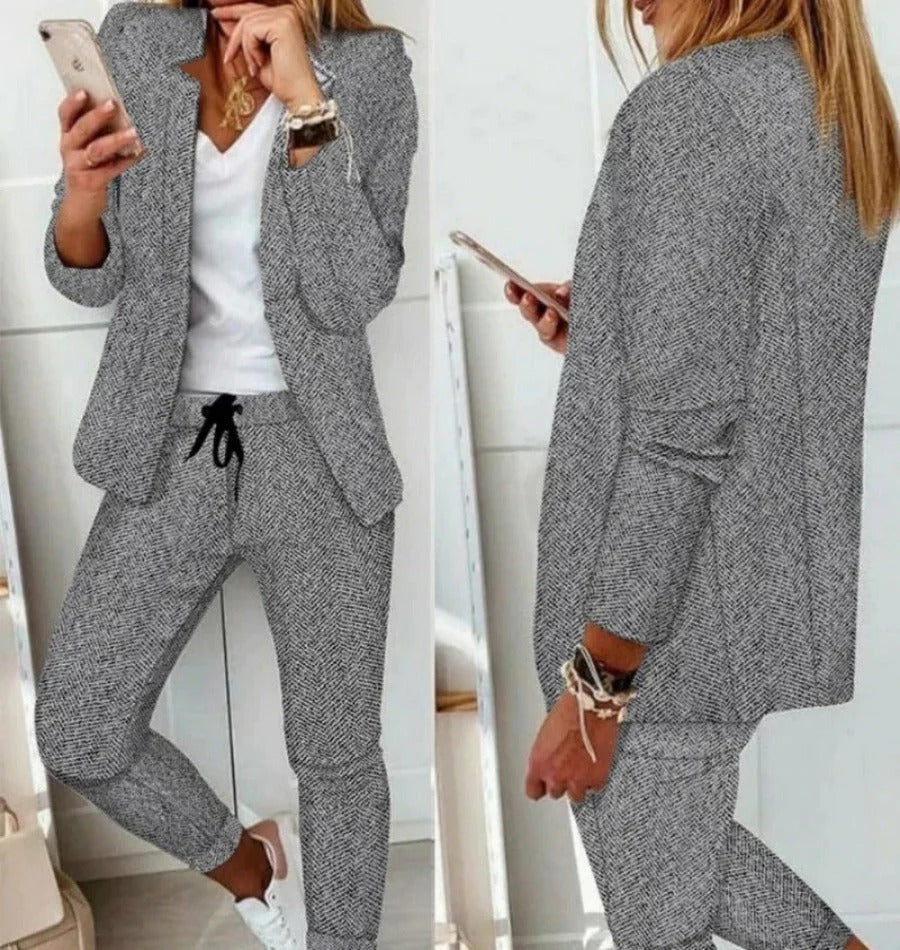 Women’s Suit Set – Tailored Blazer – Relaxed Tapered Pants – Drawstring Waist