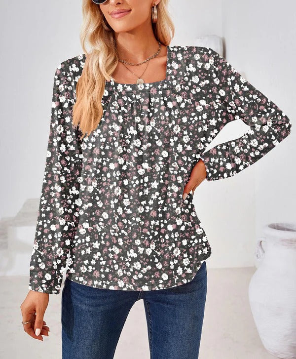 Women’s Blouse – Relaxed Fit – Long Sleeve – Square Neck – Cotton – Paisley Print
