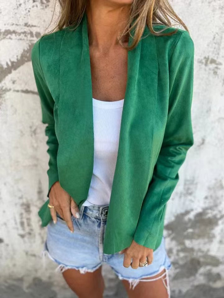 Women’s Cardigan – Faux Suede – Relaxed Fit – Open Front – Lightweight Layer