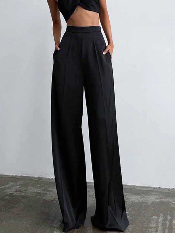 Women’s Wide Leg Palazzo Pants - High Waisted - Side Pockets