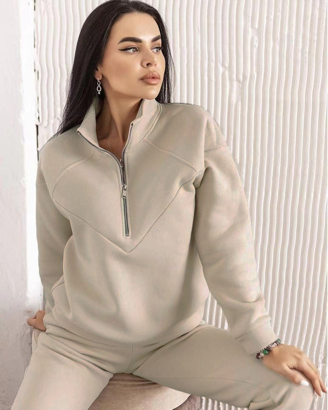 Women’s Loungewear Set – Fleece Hoodie Half Zip – Jogger Pants – Relaxed Fit