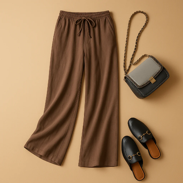 Women’s Trousers – Relaxed Fit – Cotton – Drawstring Waist – Full Length Casual Wear