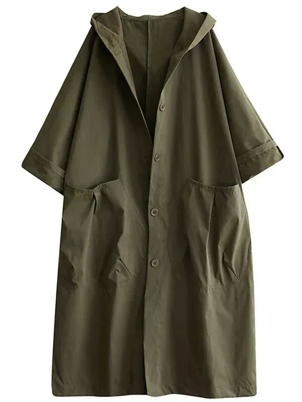 Women’s Trench Coat – Oversized Fit – Water-Repellent – Hooded Longline Style