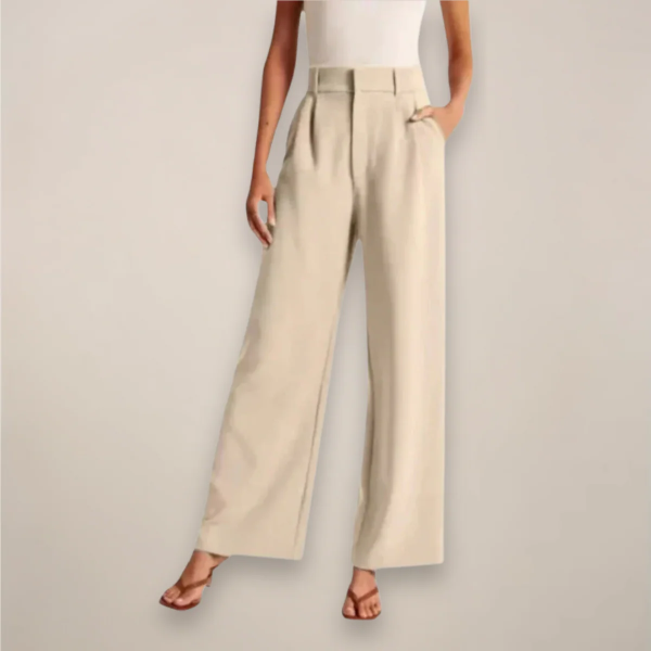 Women’s Tailored Trousers – High Waist – Wide Leg – Cotton – Office Wear