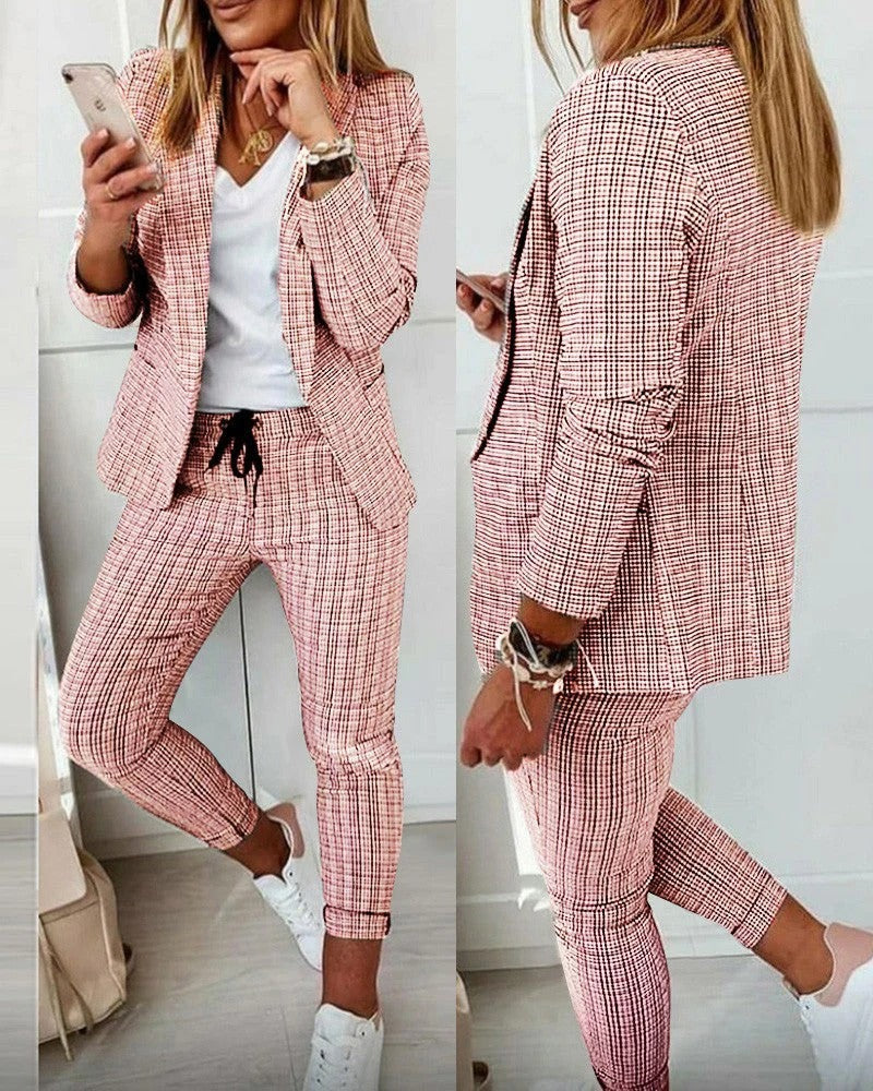 Women’s Suit Set – Tailored Blazer – Relaxed Tapered Pants – Drawstring Waist
