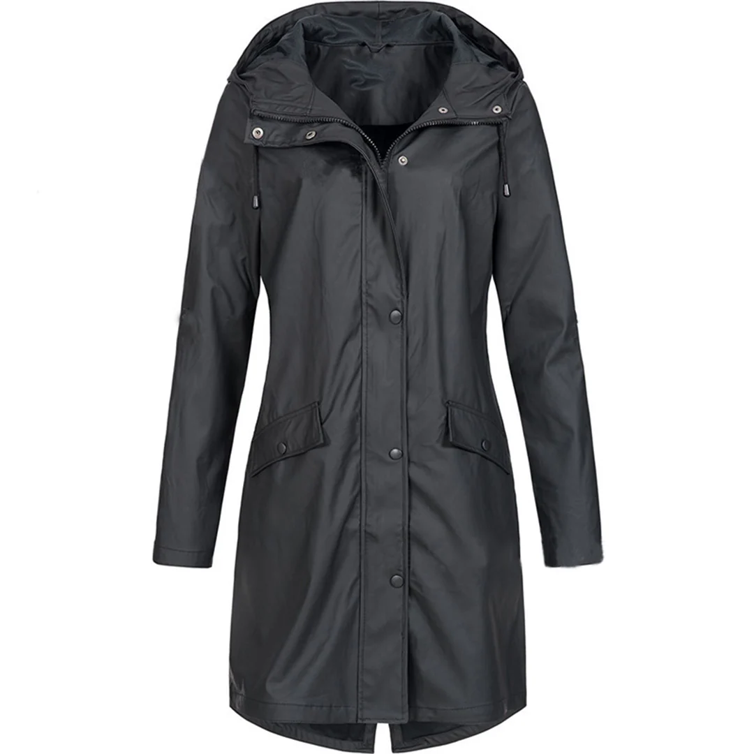 Women’s Raincoat – Tailored Fit – Water-Repellent – Hooded – Mid Thigh Length