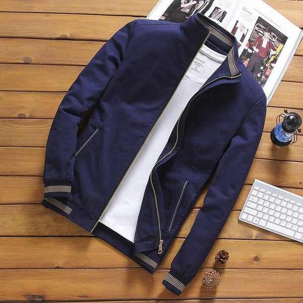 Men’s Casual Jacket – Slim Fit – Lightweight – Woven Fabric – Stand Collar – Zipper Pockets