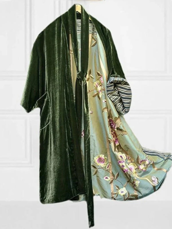 Women’s Cardigan Robe – Satin Finish – Relaxed Fit – Tie Waist – Full Length – Floral Lined