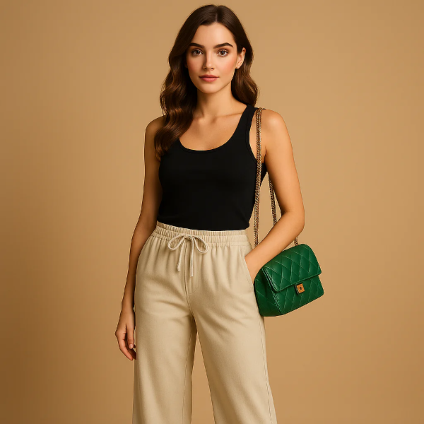 Women’s Trousers – Relaxed Fit – Cotton – Drawstring Waist – Full Length Casual Wear