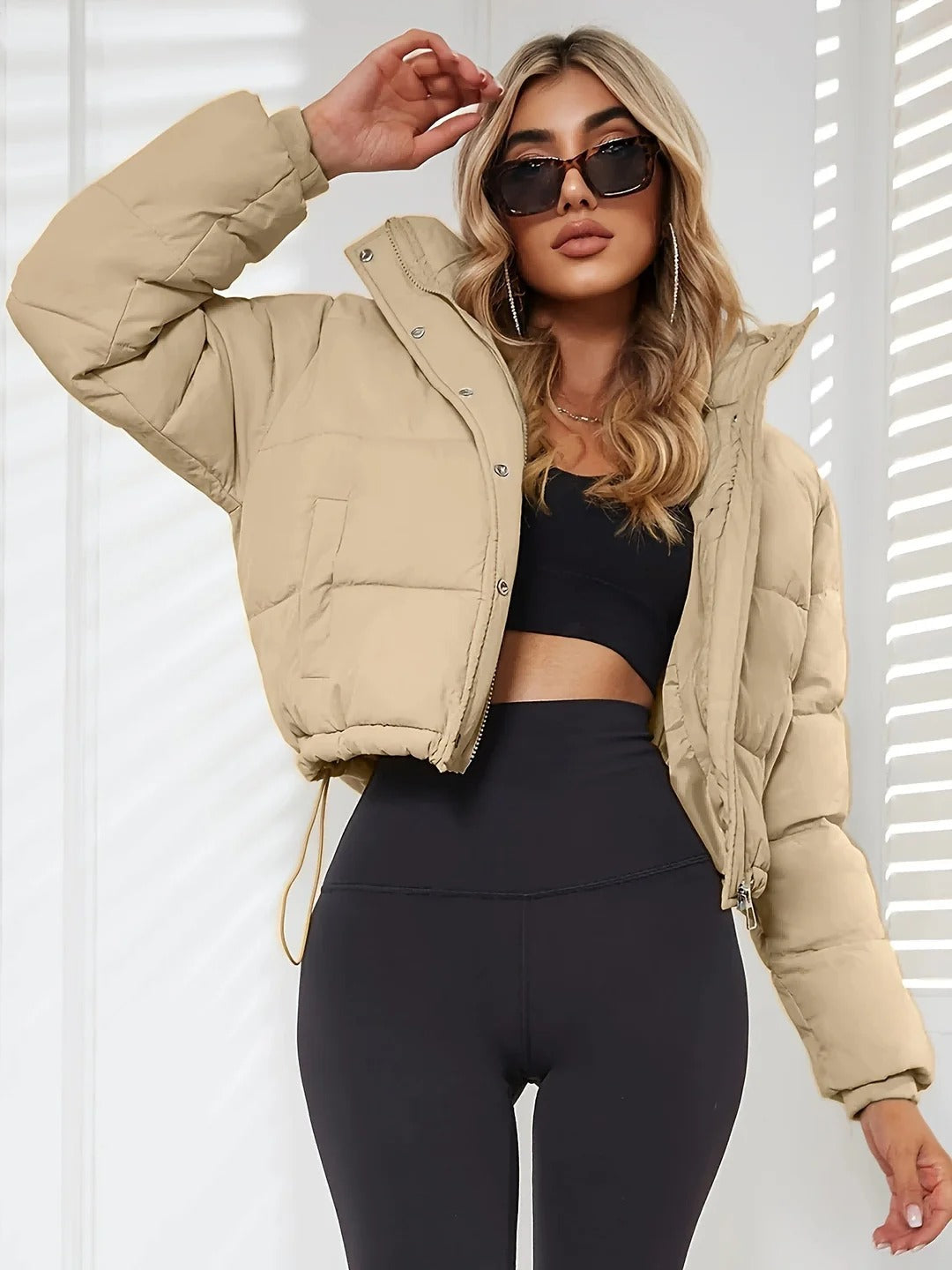 Women’s Puffer Jacket – Cropped Fit – Quilted – Hooded with Drawstring Hem
