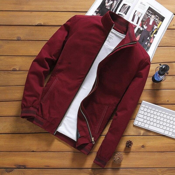 Men’s Casual Jacket – Slim Fit – Lightweight – Woven Fabric – Stand Collar – Zipper Pockets