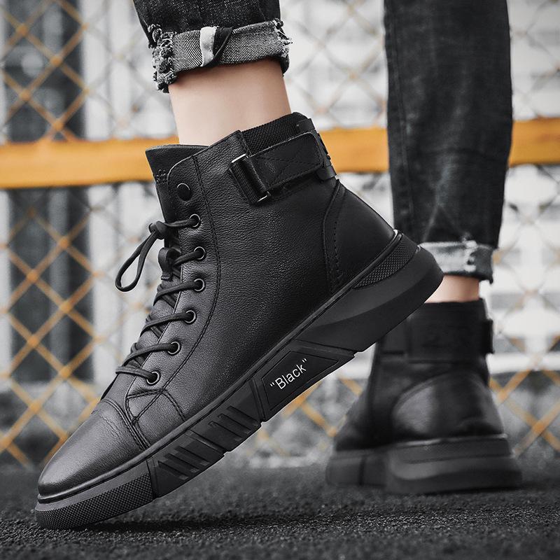 Men’s Leather Boots – Ankle Length – Lace-Up with Buckle Strap – Durable Sole