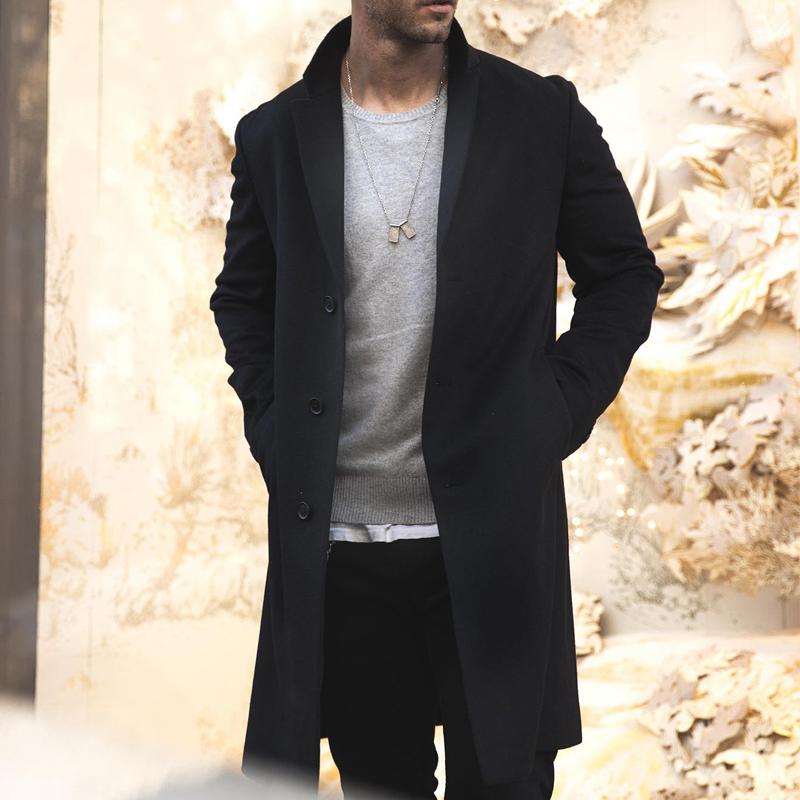 Men’s Trench Coat – Tailored Fit – Structured Silhouette – Hidden Buttons – Lapel Collar