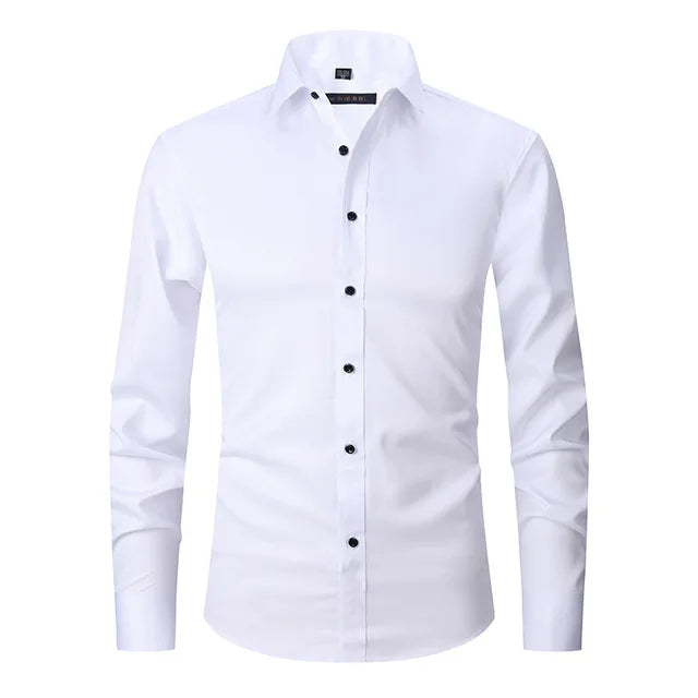 Men’s Long Sleeve Shirt – Slim Fit – Stretch Cotton – Wrinkle-Free – Button-Down Collar