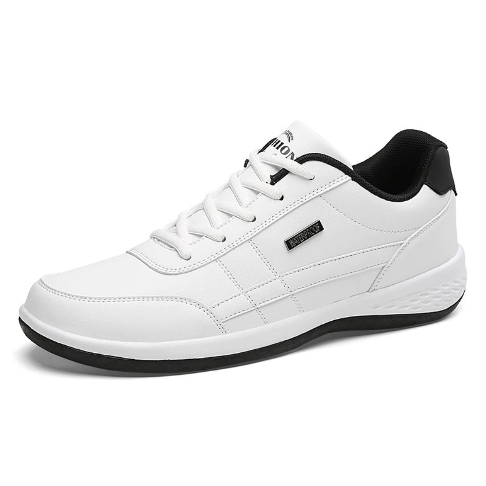 Men's Leather Sneakers - Classic Lace-Up Fit - Contrast Stripe Detail