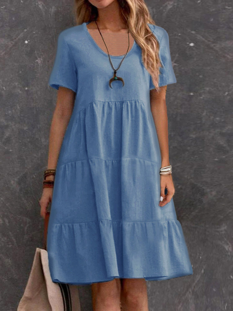 Women's Midi Dress - Lightweight Design - Relaxed Fit - Short Sleeve Casual Wear