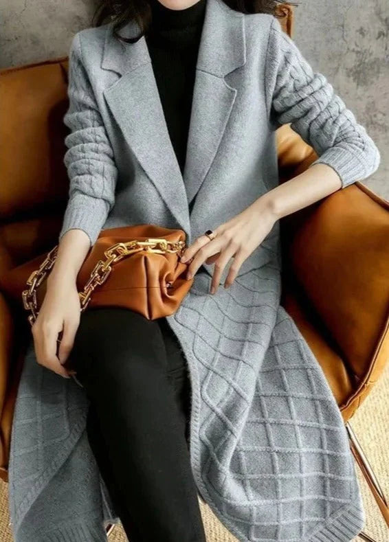 Women’s Long Cardigan – Wool Knit – Relaxed Fit – Open Front – Textured Design