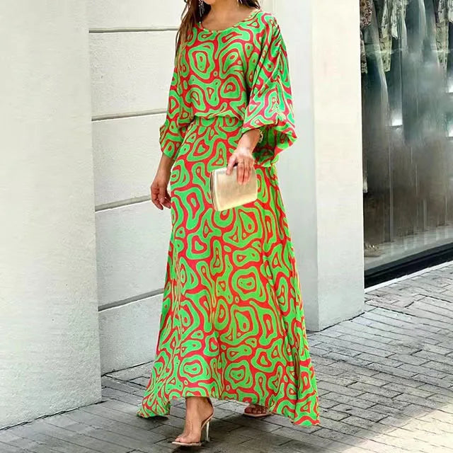 Women’s Maxi Dress – Relaxed Fit – Rounded Neck – Wide Sleeves – Breathable Blend