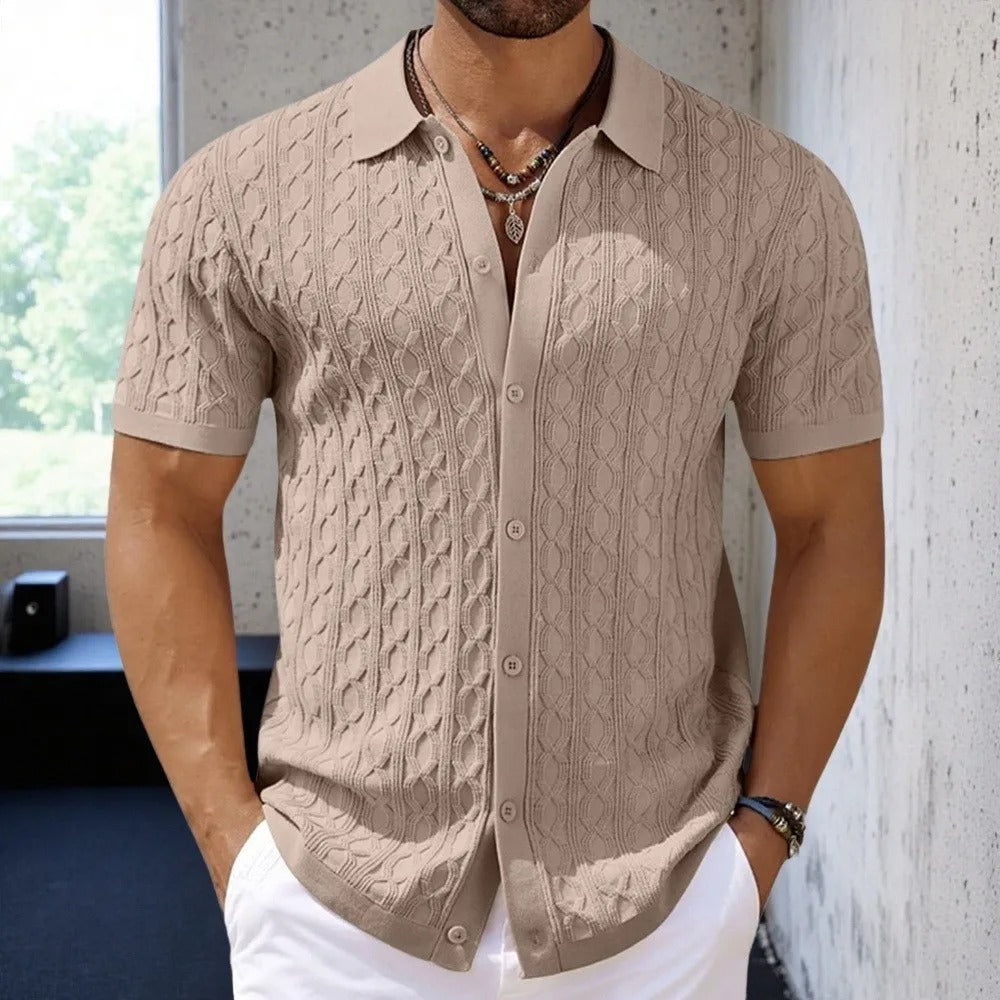 Men’s Polo Shirt – Slim Fit – Soft Knit – Short Sleeve – Button Front Retro Look