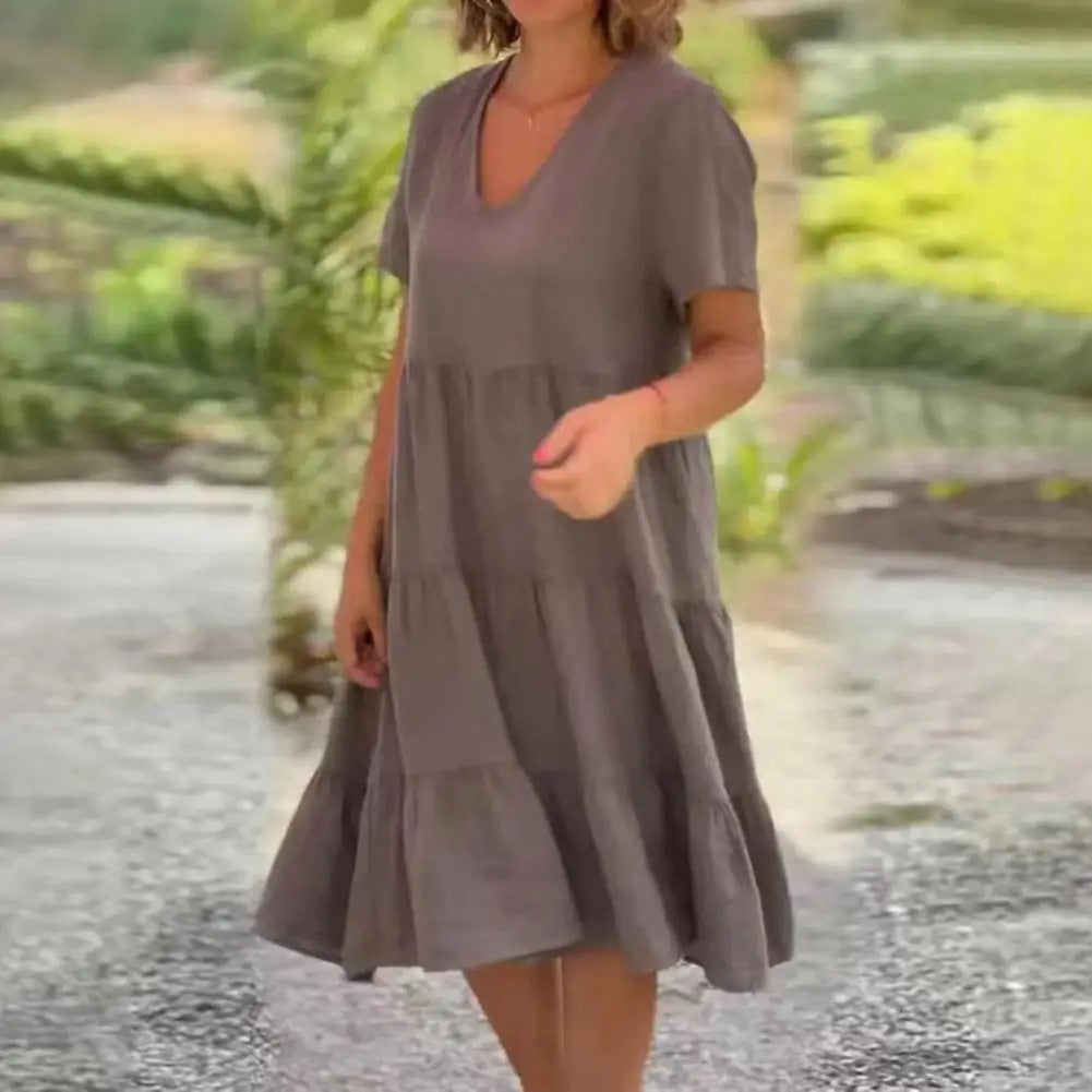 Women's Boho Dress - Flowy Fit - V-Neck Short Sleeve - Lightweight Casual Wear
