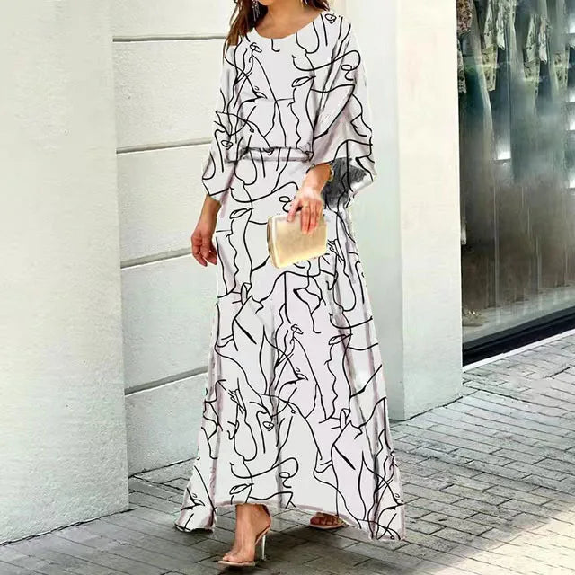 Women’s Maxi Dress – Relaxed Fit – Rounded Neck – Wide Sleeves – Breathable Blend