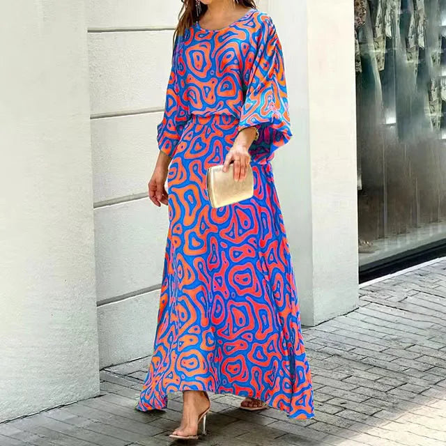 Women’s Maxi Dress – Relaxed Fit – Rounded Neck – Wide Sleeves – Breathable Blend