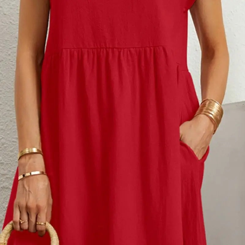 Women's Casual Dress - Knee Length - Short Sleeve - Flowy with Pockets