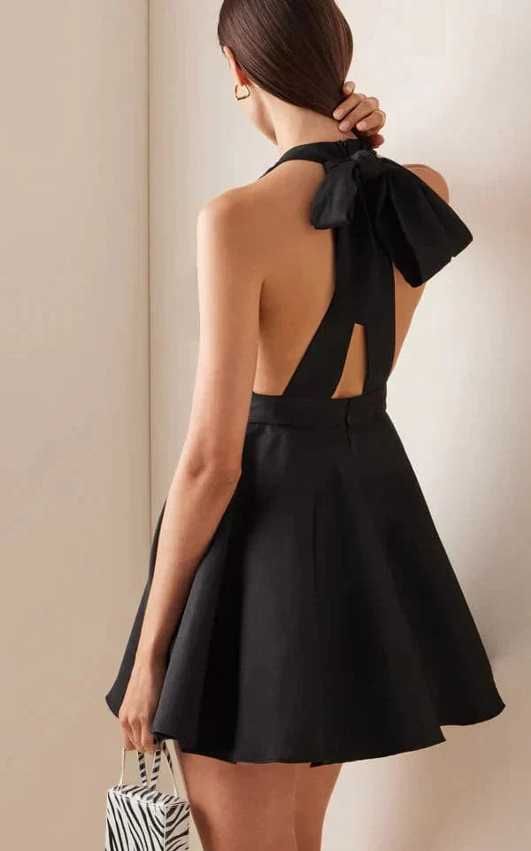 Women's Halter Neck Dress - Fitted Bodice - A-Line Flared Skirt - Elegant Cocktail Wear