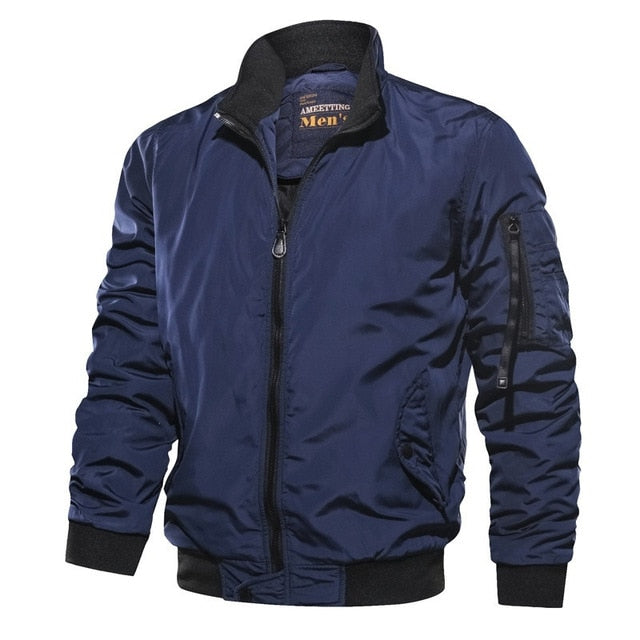 Men’s Bomber Jacket – Windproof Fabric – Relaxed Fit – Stand Collar – Zipper Closure