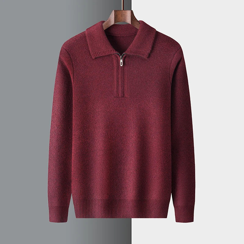 Oliver Collared Quarter-Zip Zip Sweater | Solid Long Sleeve Zip Sweater
