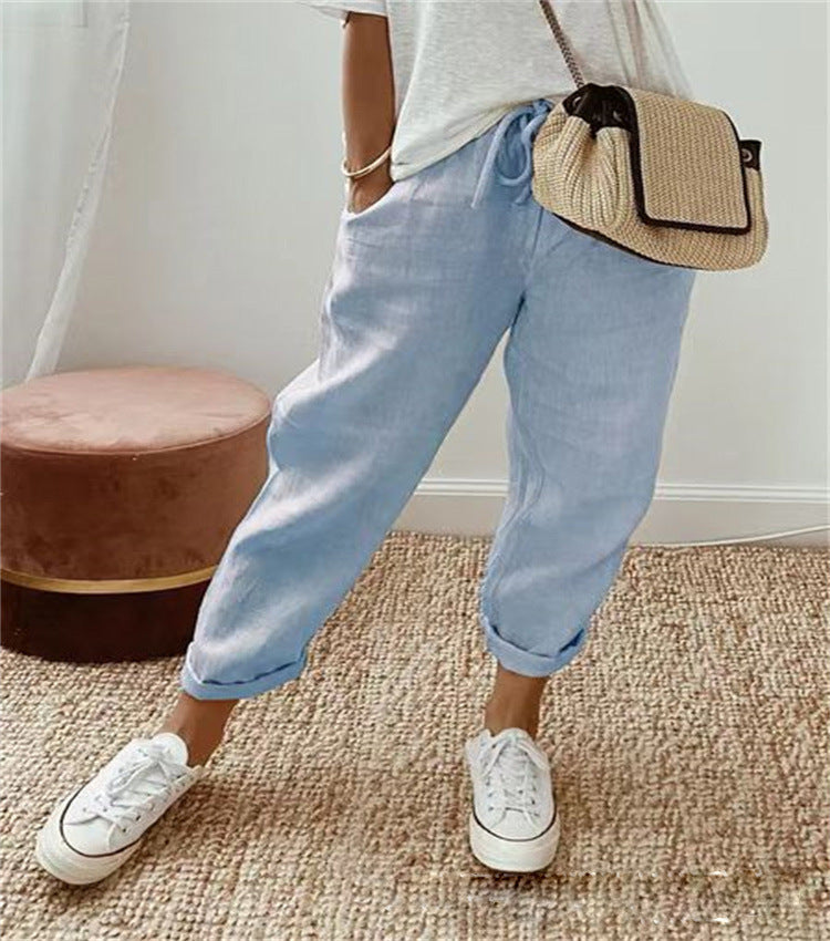 Women’s Trousers – Relaxed Fit – Abstract Print – Breathable Blend – Drawstring Waist