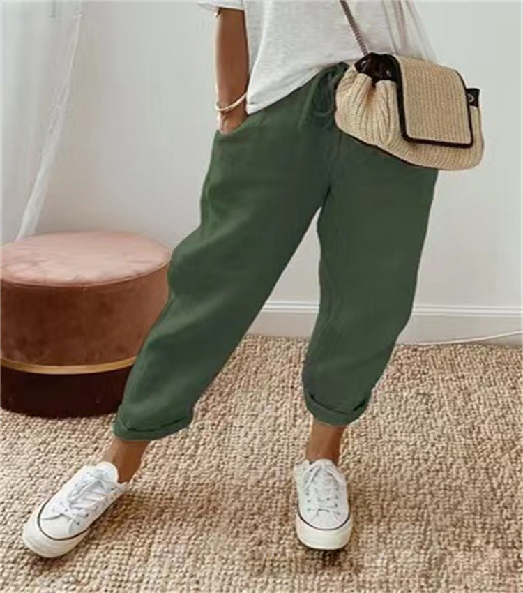 Women’s Trousers – Relaxed Fit – Abstract Print – Breathable Blend – Drawstring Waist