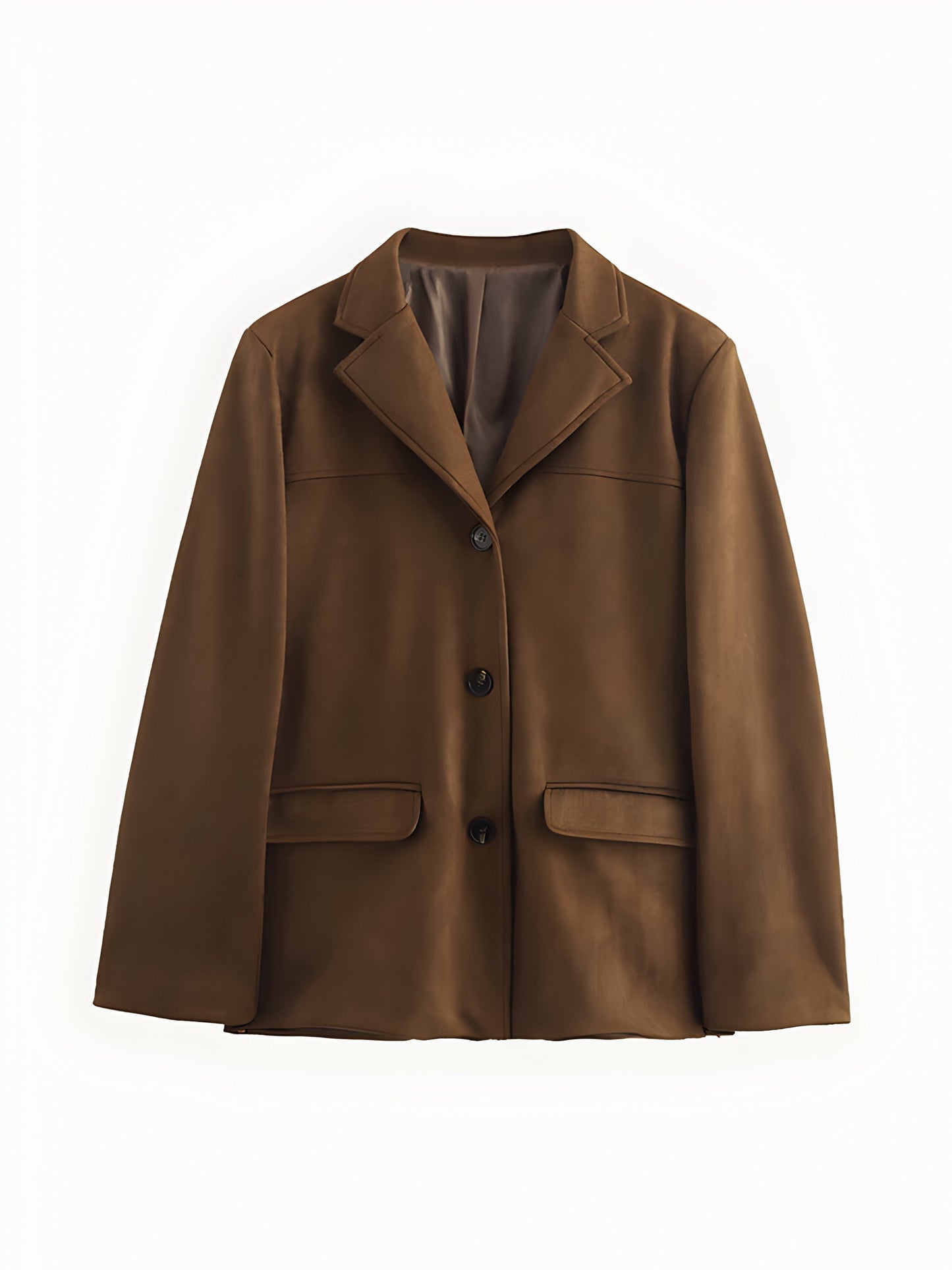 Women’s Suede-Style Jacket – Tailored Fit – Notched Lapel – Hip Length Smart Casual